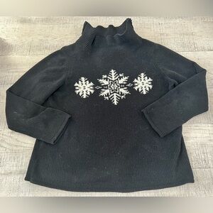 Elegant Black Snowflake Turtleneck Sweater